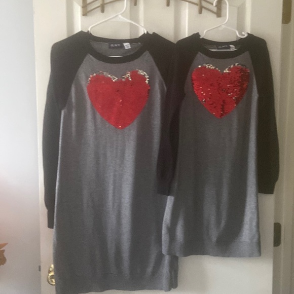 The Children’s Place Red Heart Sequins Gray Sweater Dresses sizes XXL-16 & M 7/8